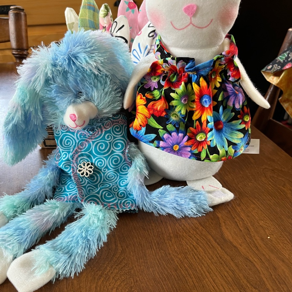 Blue Plush Bunny Holiday Decor - Soft White  Sitting Bunny